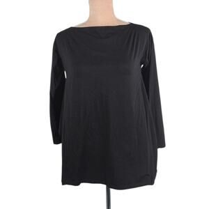 Matthildur Black Jersey Knit Long Sleeve Swing Top Size Small